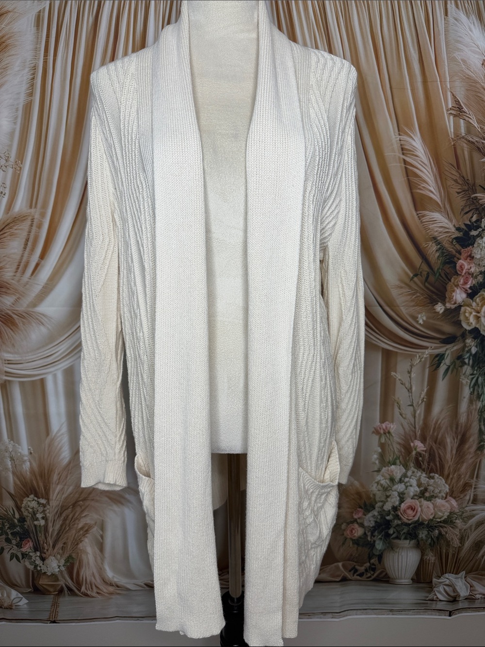 St. John's Bay Cream Open-Front Knit Cardigan with Pockets